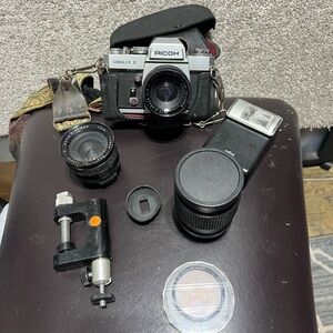 Ricoh Singlex II Camera w/ 28mm, 135mm Lenses + Flash & Case Not Tested